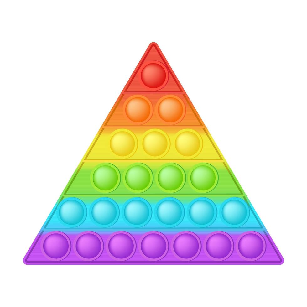 brinquedo popping brinquedo de silicone triângulo arco-íris brilhante para inquietudes. brinquedo de desenvolvimento sensorial de bolha viciante para dedos de crianças. ilustração vetorial isolada vetor