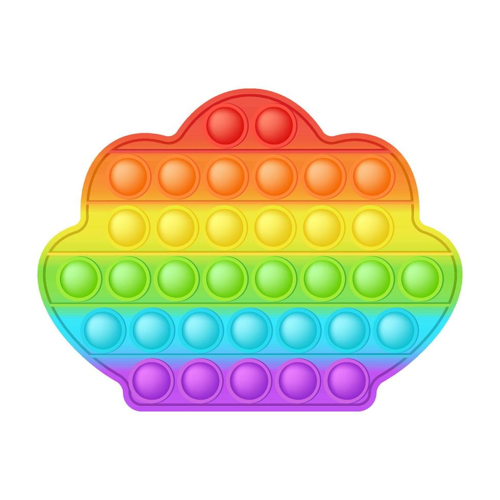 Brinquedo popping brinquedo de silicone de concha de arco-íris brilhante para inquietações. brinquedo de desenvolvimento sensorial de bolha viciante para dedos de crianças. ilustração vetorial isolada vetor