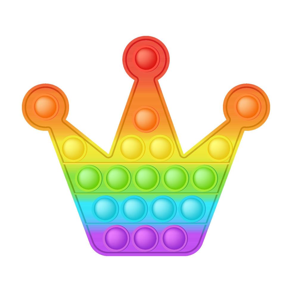 brinquedo popping brilhante arco-íris coroa brinquedo de silicone para inquietudes. brinquedo de desenvolvimento sensorial de bolha viciante para dedos de crianças. ilustração vetorial isolada vetor