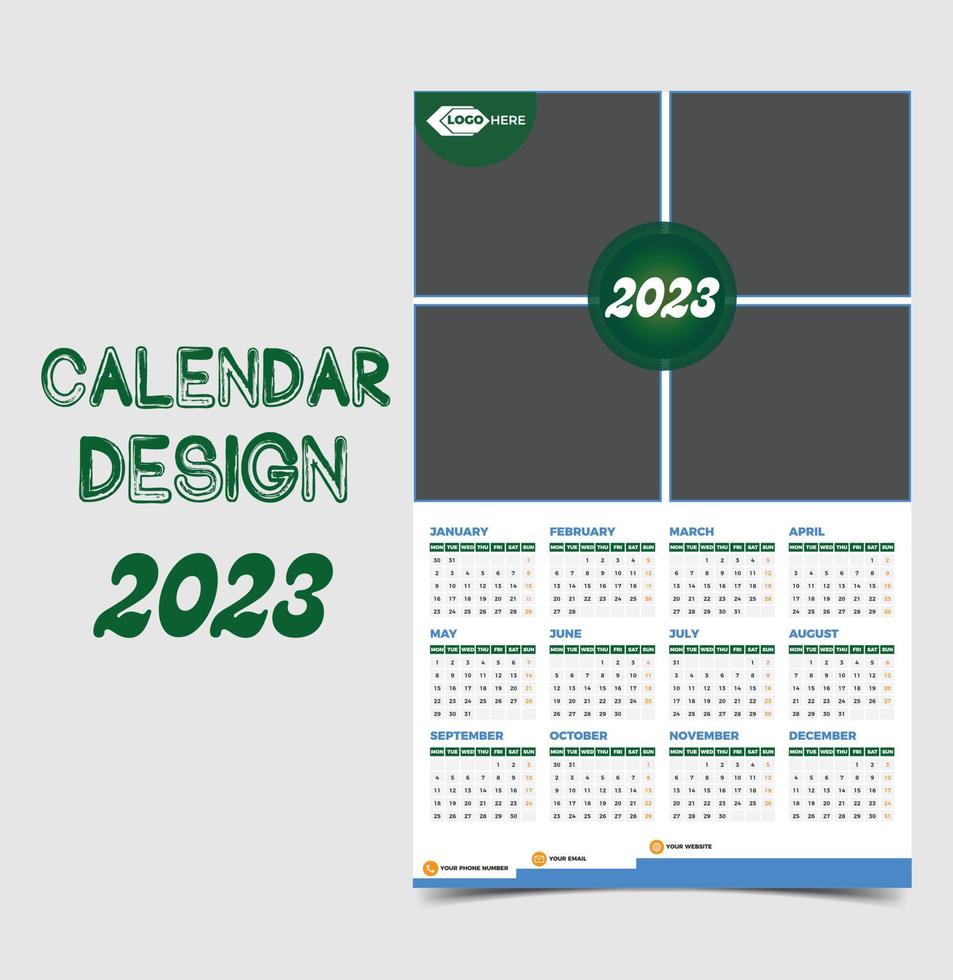 modelo de calendário de ano novo de 2023 ou design de calendário vetor