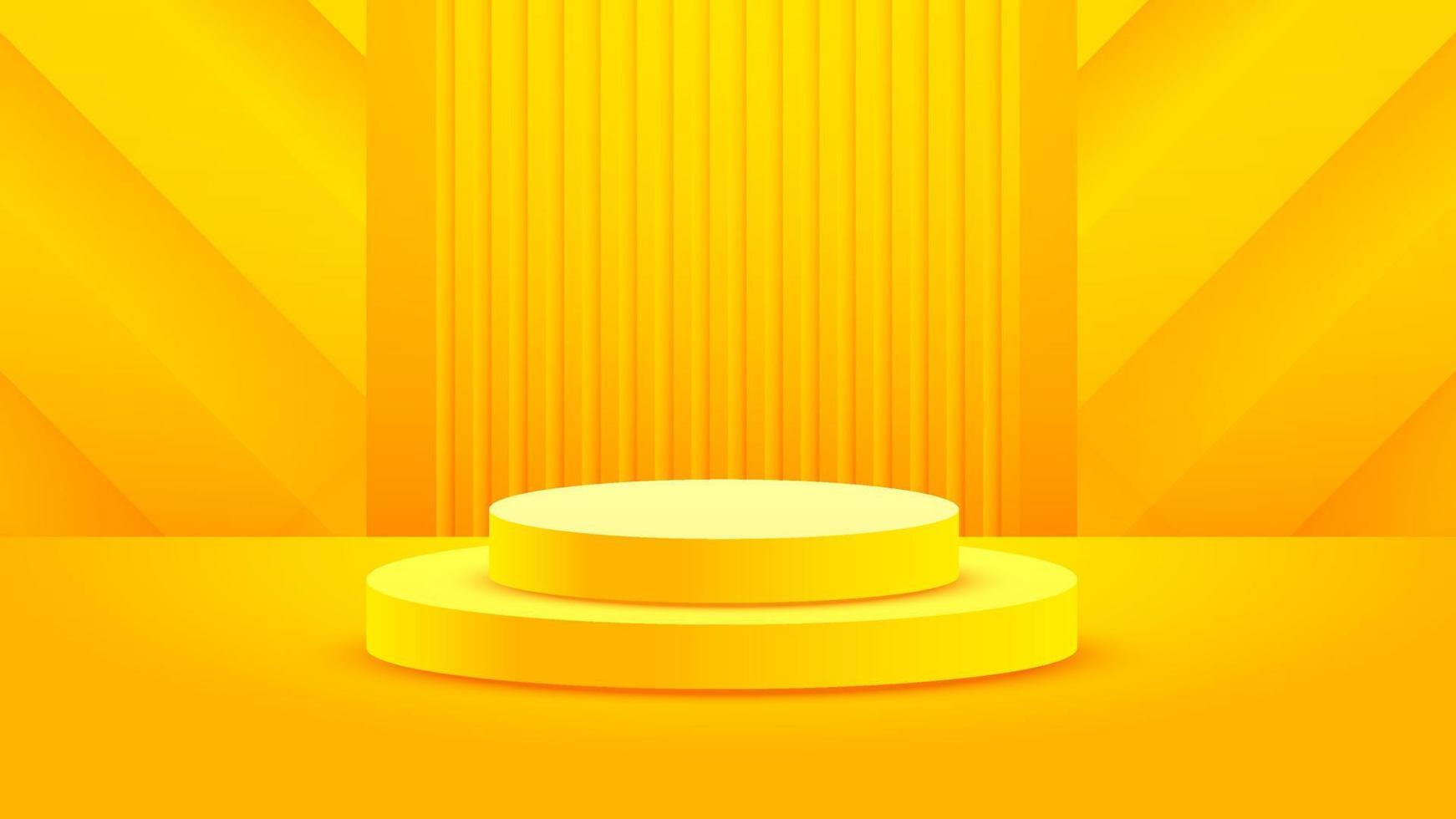 minimalismo de fundo em relevo amarelo realista com vetor de pódio em branco 3d para colocar seu produto, ilustração de banner abstrato