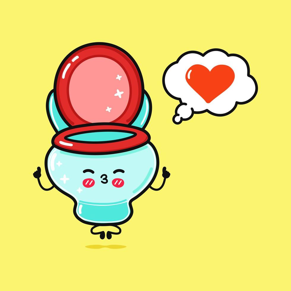 banheiro engraçado bonito fazendo ioga com balão. vetor mão desenhada ícone de ilustração de personagem kawaii dos desenhos animados. isolado no fundo amarelo. banheiro no conceito de personagem de amor