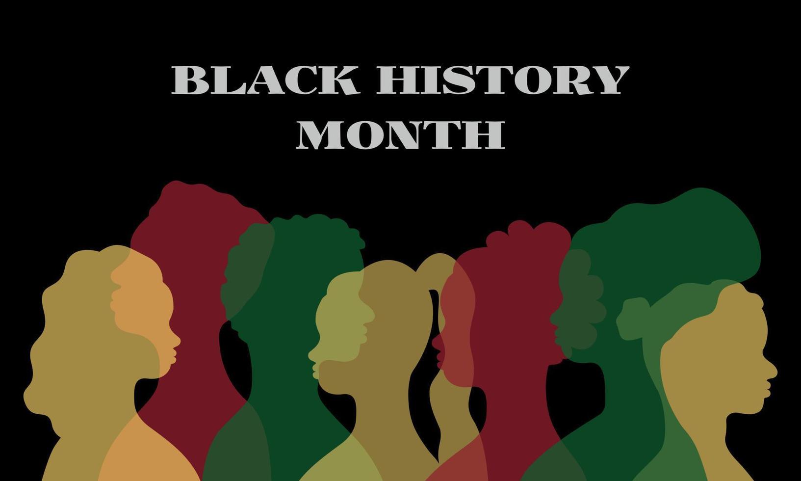mês da história negra. celebração de fevereiro. bandeira do mês da liberdade. silhuetas de pessoas afro-americanas no perfil. homens e mulheres africanos. feriado de 19 de junho. ilustração em vetor cartaz.