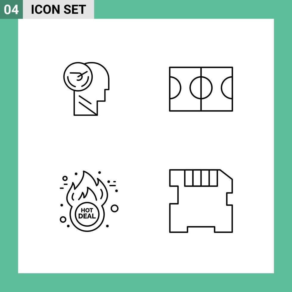 conjunto de linhas de interface móvel de 4 pictogramas de elementos de design de vetores editáveis de campo humano de acordo de atividade