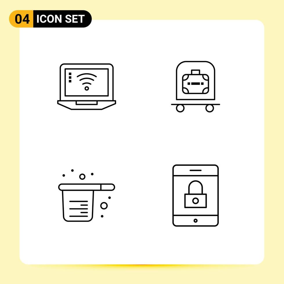 pacote de ícones vetoriais de estoque de 4 sinais e símbolos de linha para laptop cook wi-fi trolly copos elementos de design vetorial editáveis vetor