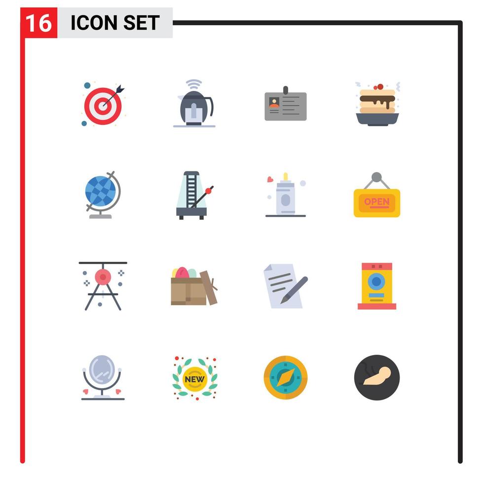 conjunto moderno de 16 cores planas e símbolos, como pacote editável de identidade de panqueca de negócios de fast food doce de elementos de design de vetores criativos