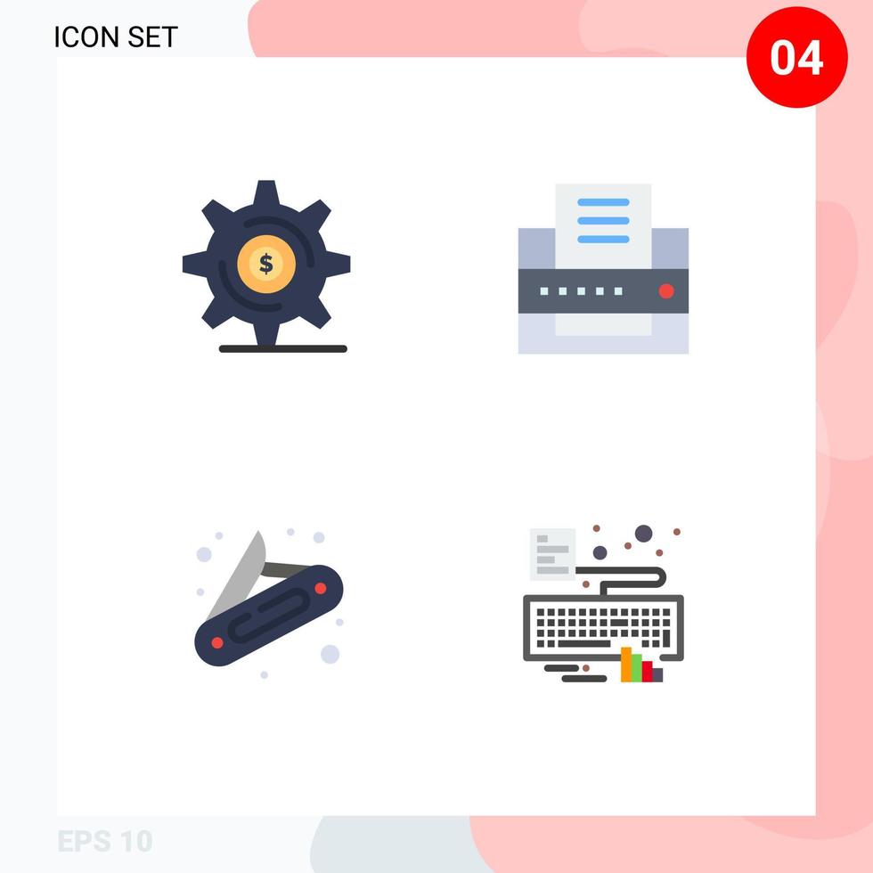conjunto de 4 sinais de símbolos de ícones de interface do usuário modernos para configuração de bolso de negócios, teclado de escritório, elementos de design de vetores editáveis