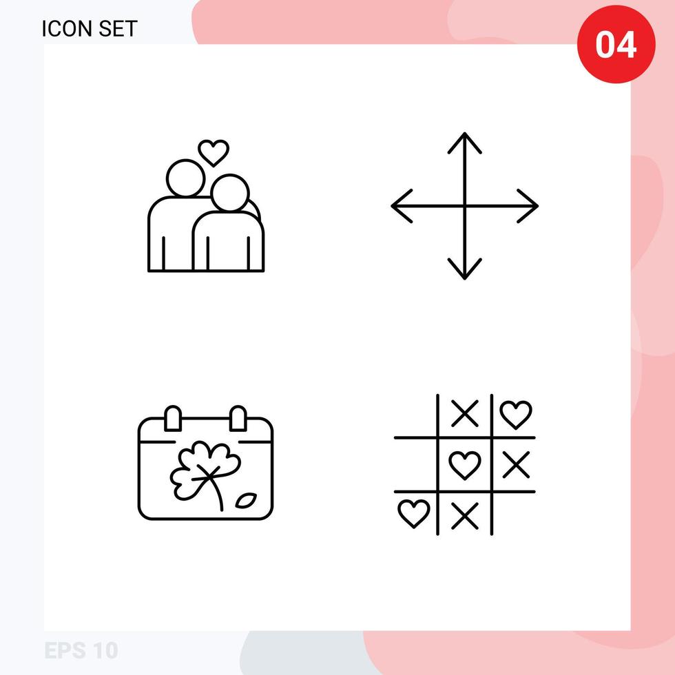 pacote de linha vetorial editável de 4 cores planas de linha preenchida simples de casal flor coração navegação primavera elementos de design vetorial editável vetor