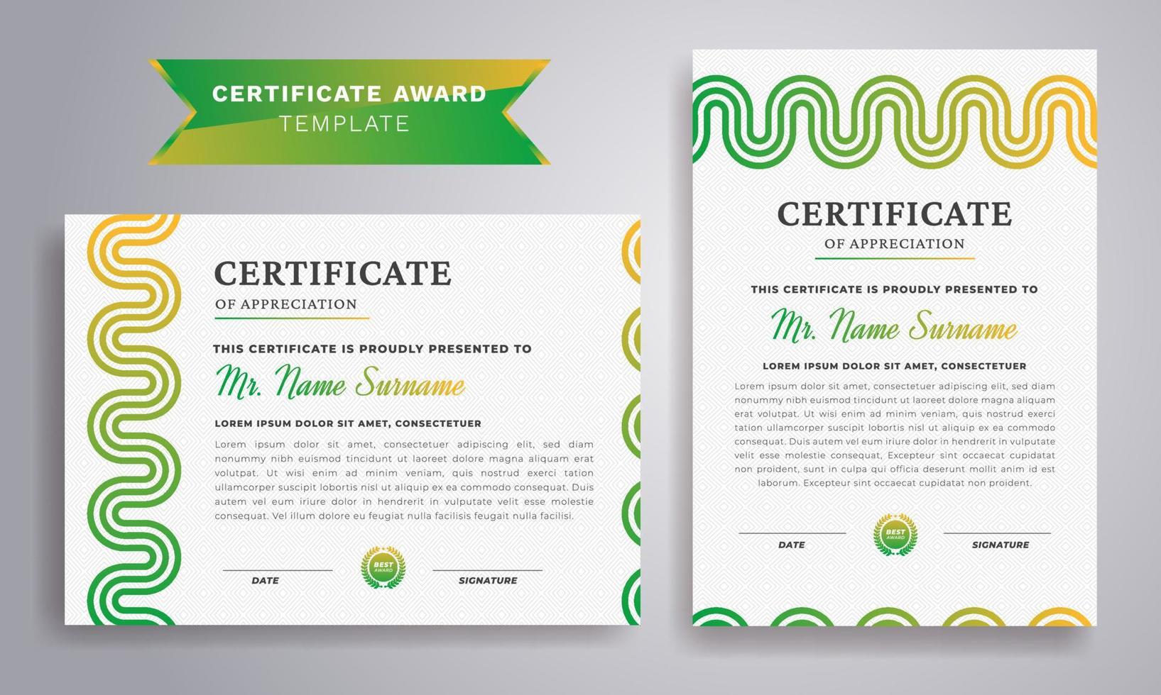 certificado de design moderno. modelo de certificado prêmios diploma fundo vetor design moderno simples elegante e luxuoso elegante. layout horizontal em tamanho a4.