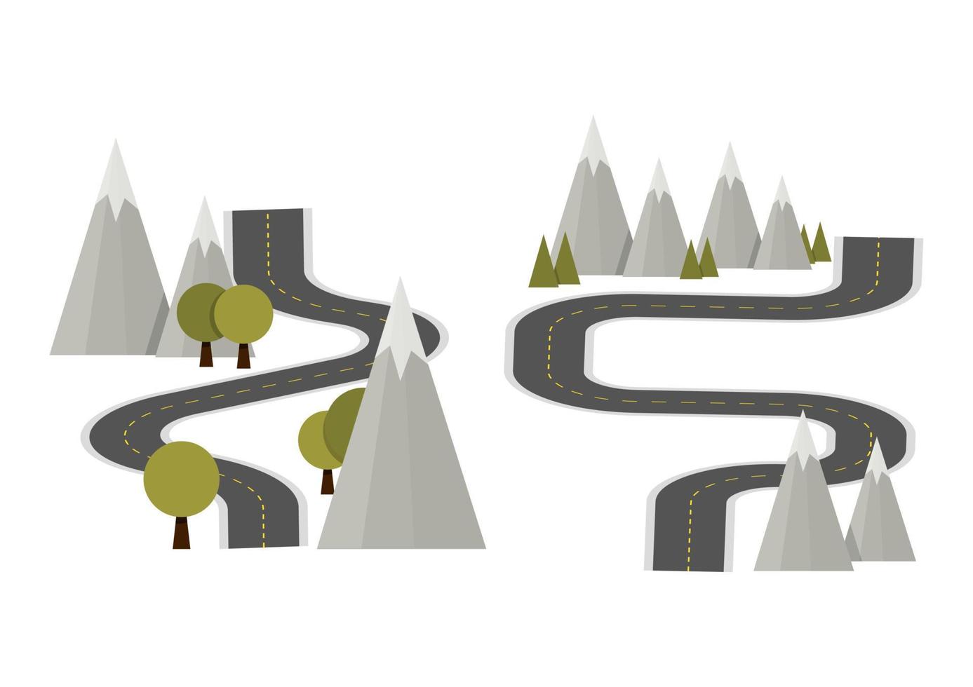 estrada em perspectiva e árvores e montanhas nas laterais vetor