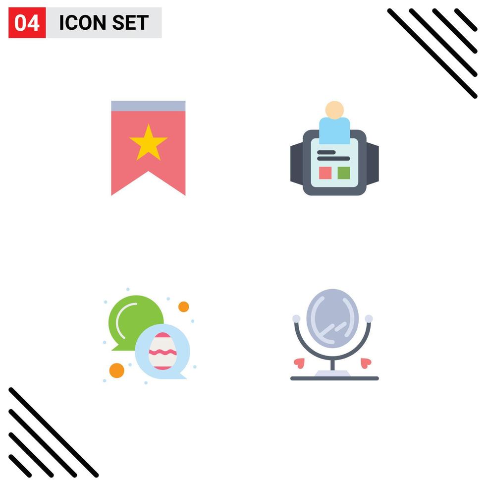 pacote de 4 sinais e símbolos de ícones planos modernos para mídia de impressão na web, como elementos de design de vetor editável de ovo de hora de estrela de cor de crachá