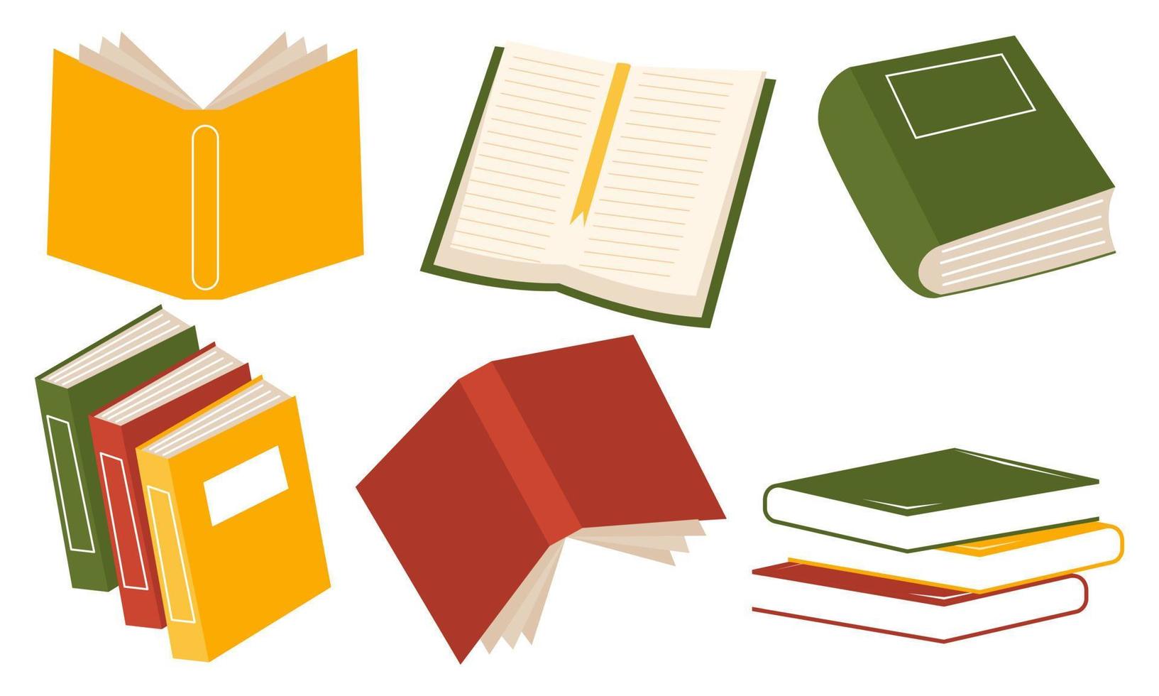 conjunto de livros para leitura, literatura, dicionários, enciclopédias, planejadores com marcadores. vetor