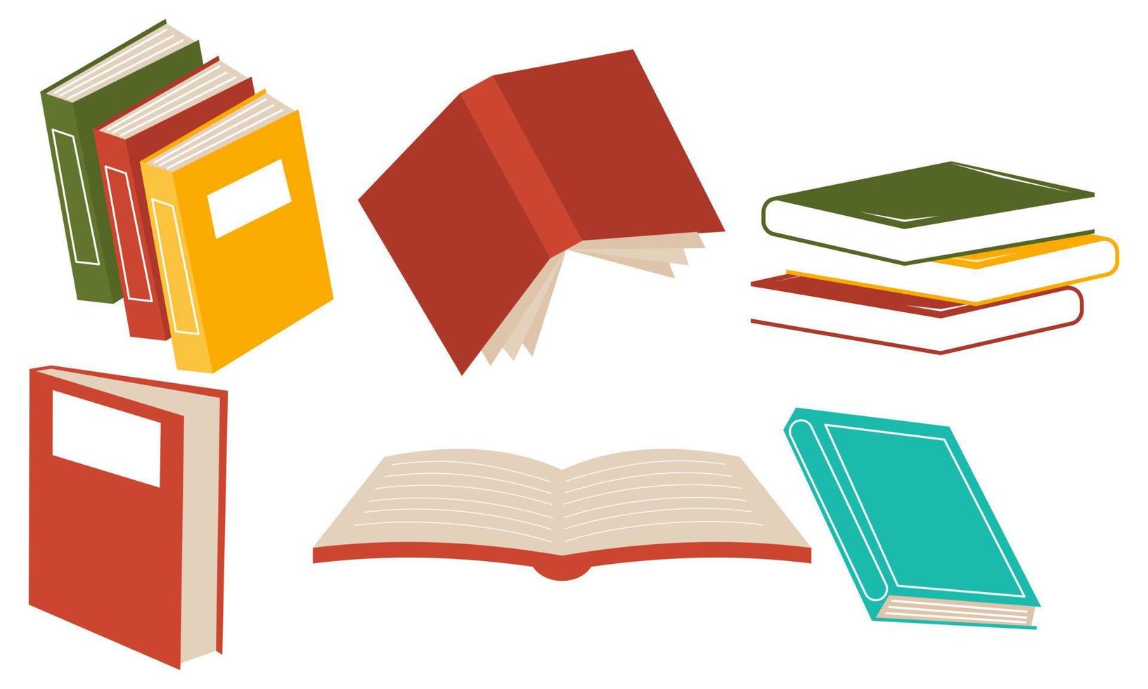 conjunto de livros para leitura, literatura, dicionários, enciclopédias, planejadores com marcadores. vetor
