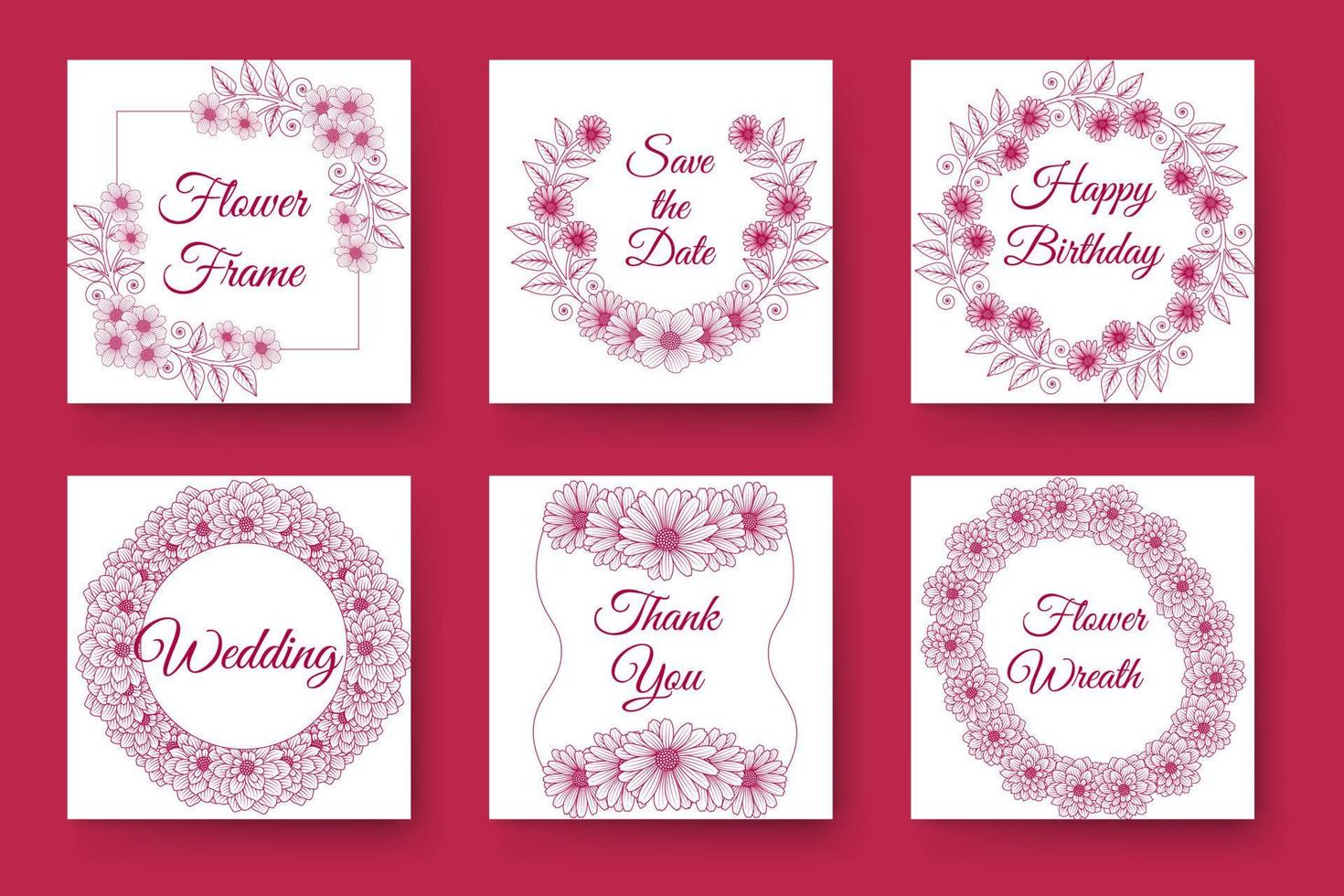 design de coroa de flores e design de moldura floral com borda de flores elegantes do cartão de convite de casamento vetor