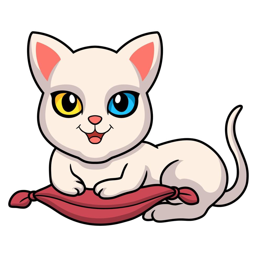 desenho de gato bonito khao manee no travesseiro vetor