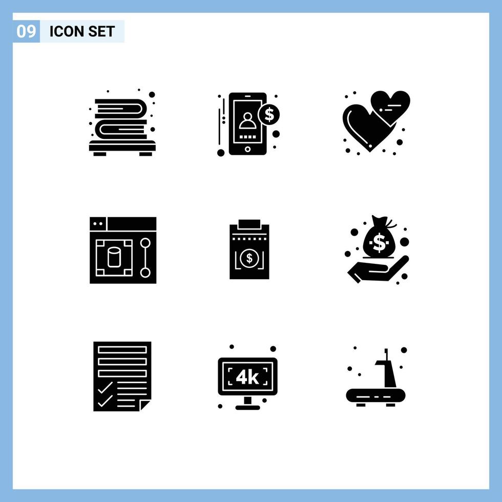 grupo de símbolos de ícones universais de 9 glifos sólidos modernos de ferramentas de negócios emojis designer web elementos de design de vetores editáveis