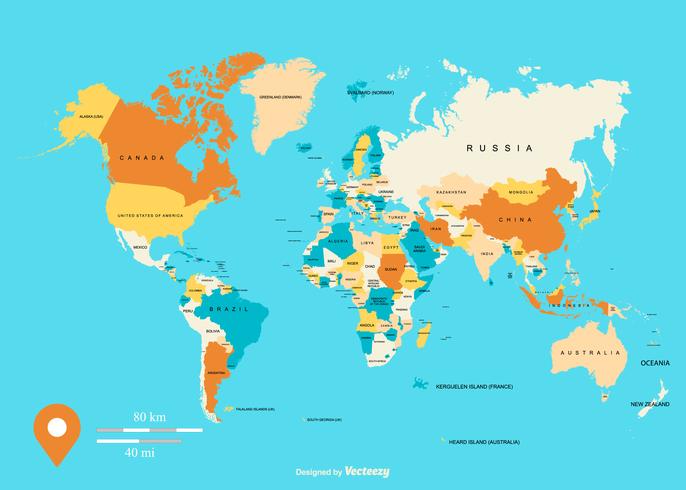 Ilustração colorida do mapa vetorial global vetor