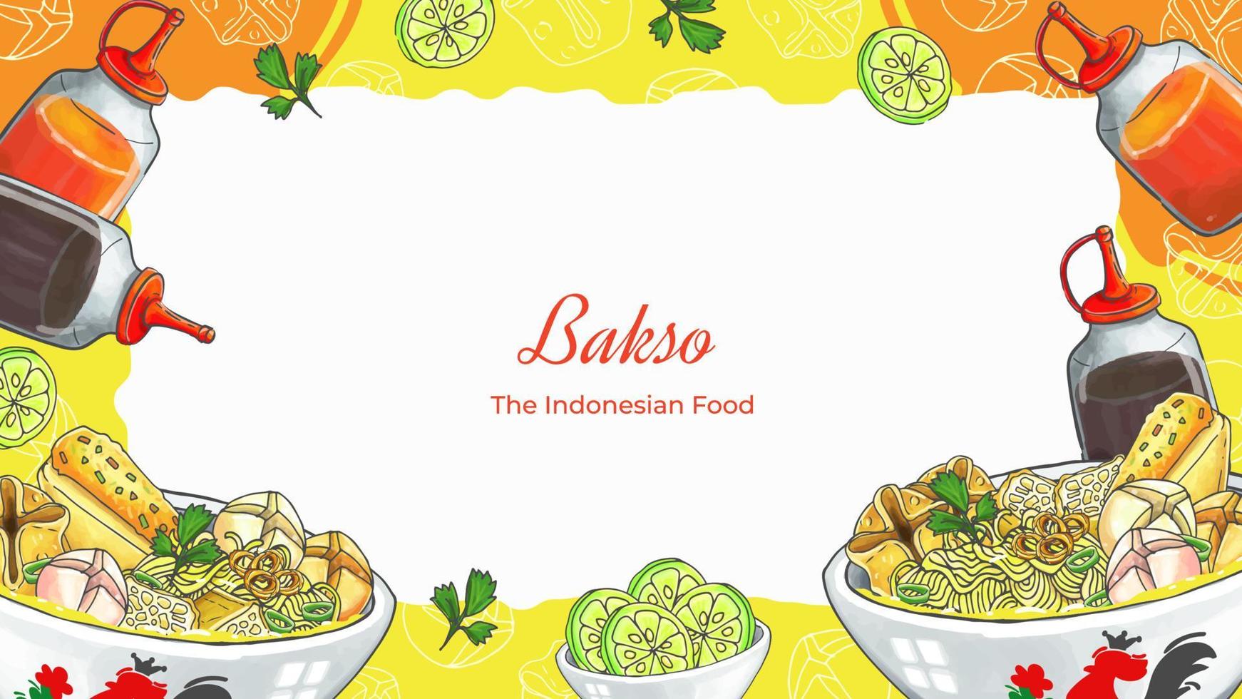 bakso desenhado à mão o fundo de comida indonésio vetor