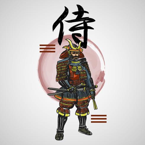 Samurai das letras japonesas com ilustração vetorial do elemento abstrato vetor