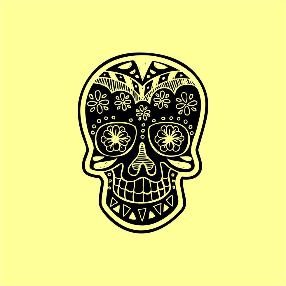 vetor de caveira mexicana com padrão. Esboço de design de tatuagem de caveira de estilo de tatuagem da velha escola. ilustração preto e branco. ilustração de caveira mexicana