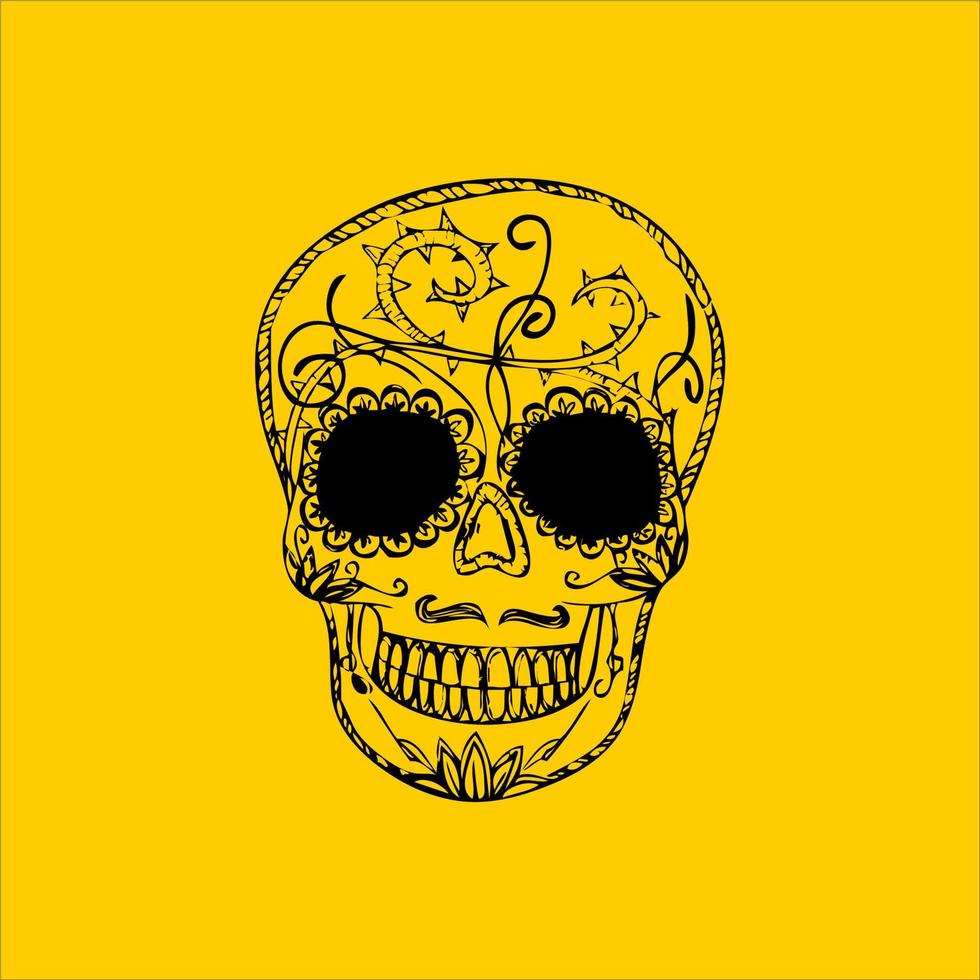 vetor de caveira mexicana com padrão. Esboço de design de tatuagem de caveira de estilo de tatuagem da velha escola. ilustração preto e branco. ilustração de caveira mexicana