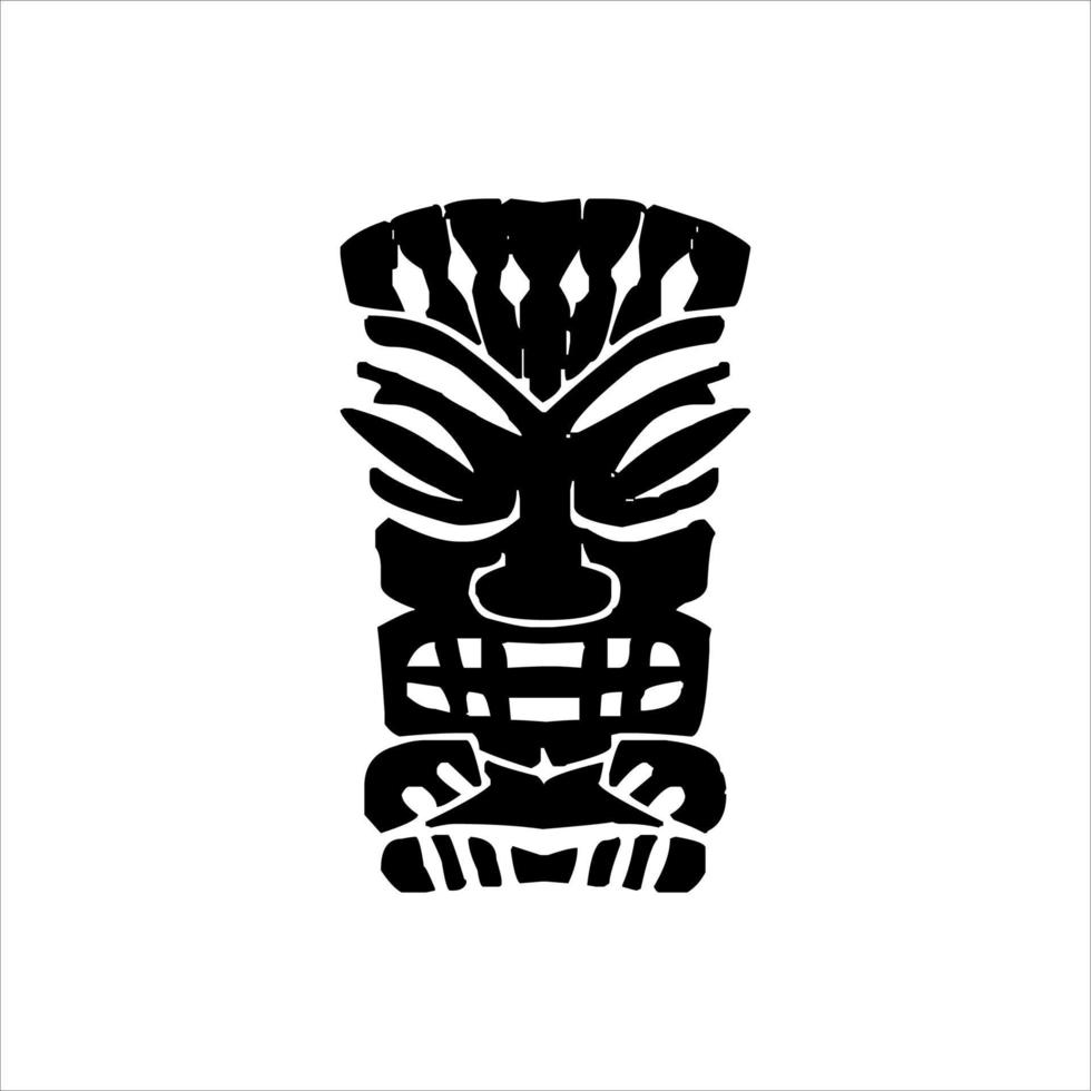 silhueta do ícone do ídolo tiki. ilustração simples de um ícone de ídolo tiki para web design isolado em um fundo branco, máscara de madeira tribal tiki, planta exótica tropical e placa de bambu. Havaí tradicional vetor