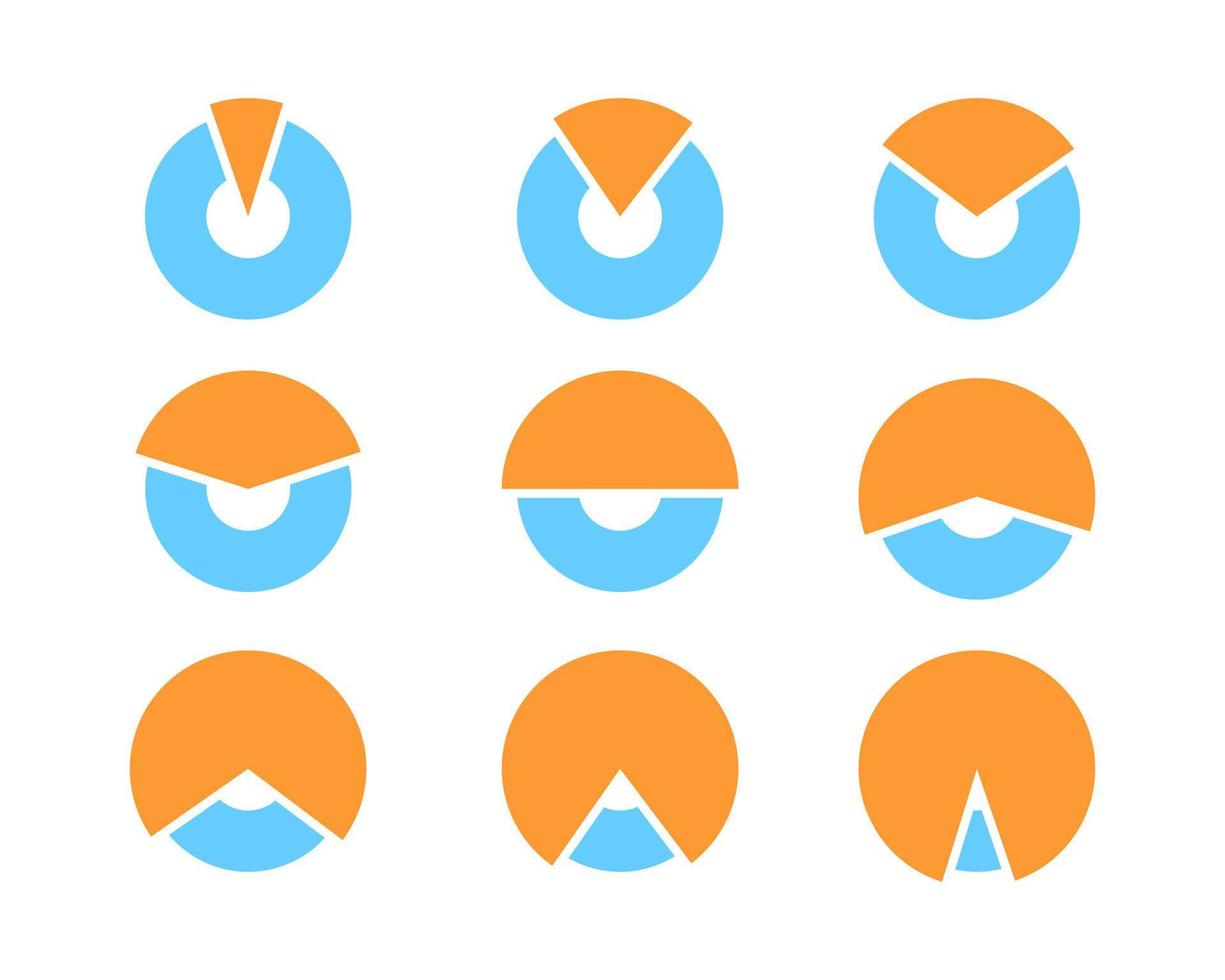 definir ícones de gráfico de pizza. vetor de diagrama de círculo. modelo de logotipo de gráficos de gráficos de coleção. projeto plano.