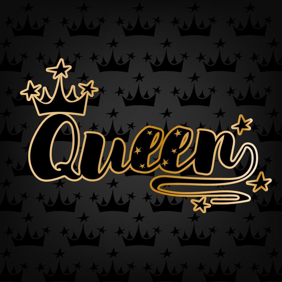palavra rainha com coroa em fundo preto vetor