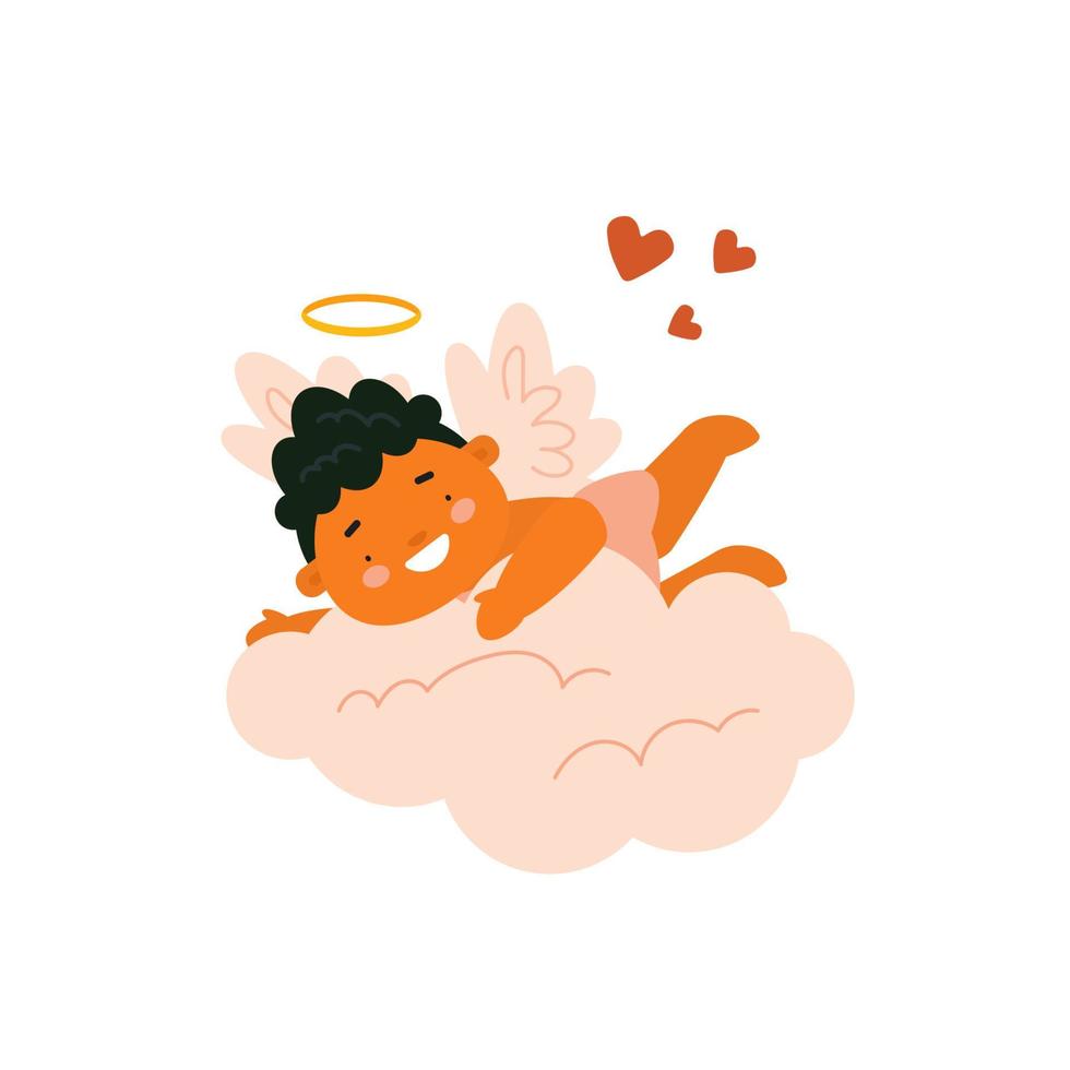 lindo bebê cupido na nuvem. personagem de anjo bebê isolado no fundo branco. ilustração vetorial para st. cartão de dia dos namorados, impressão, design de produtos infantis. vetor