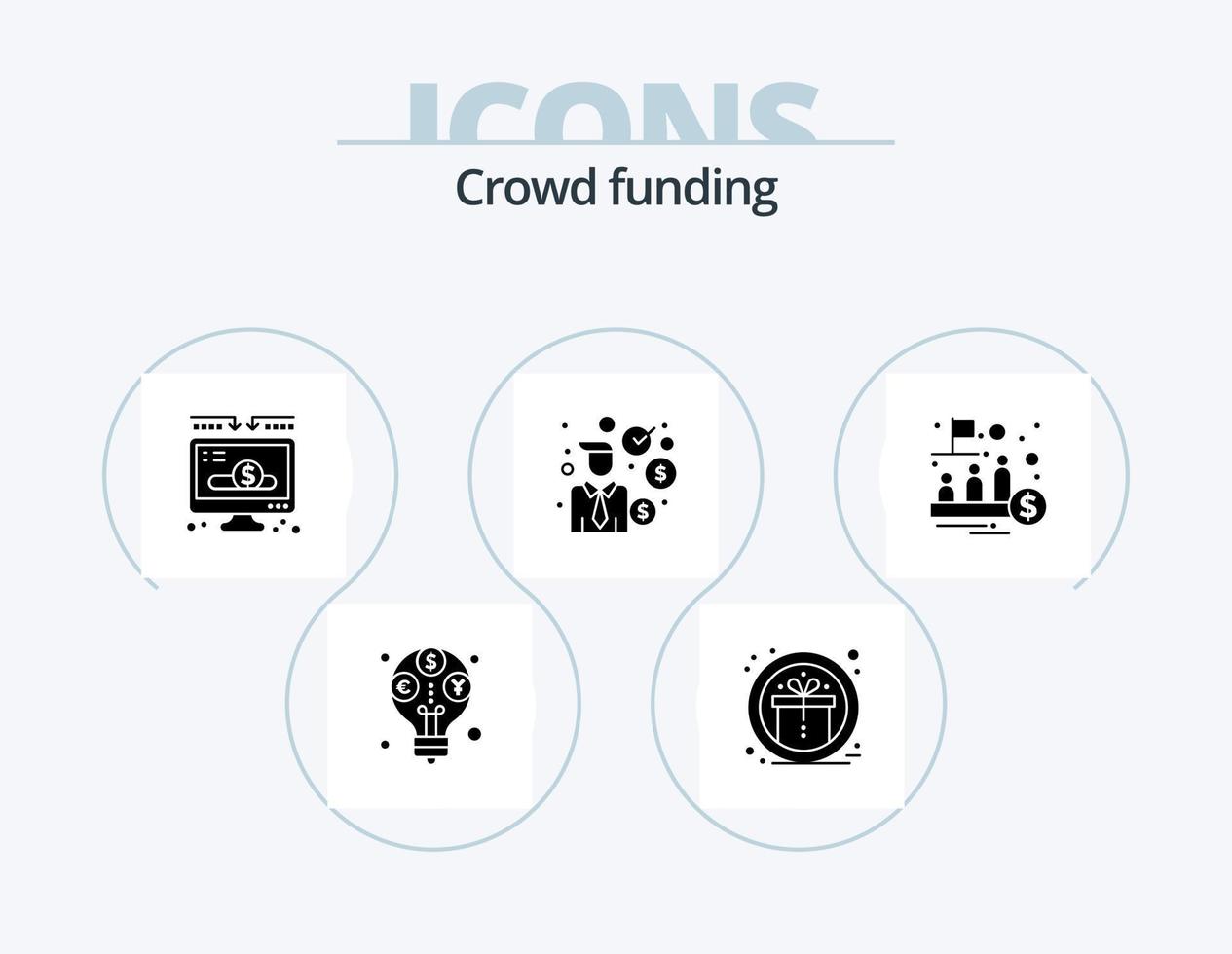 pacote de ícones de glifos de crowdfunding 5 design de ícones. ipo. finança. caridade. investidor. homem de negocios vetor