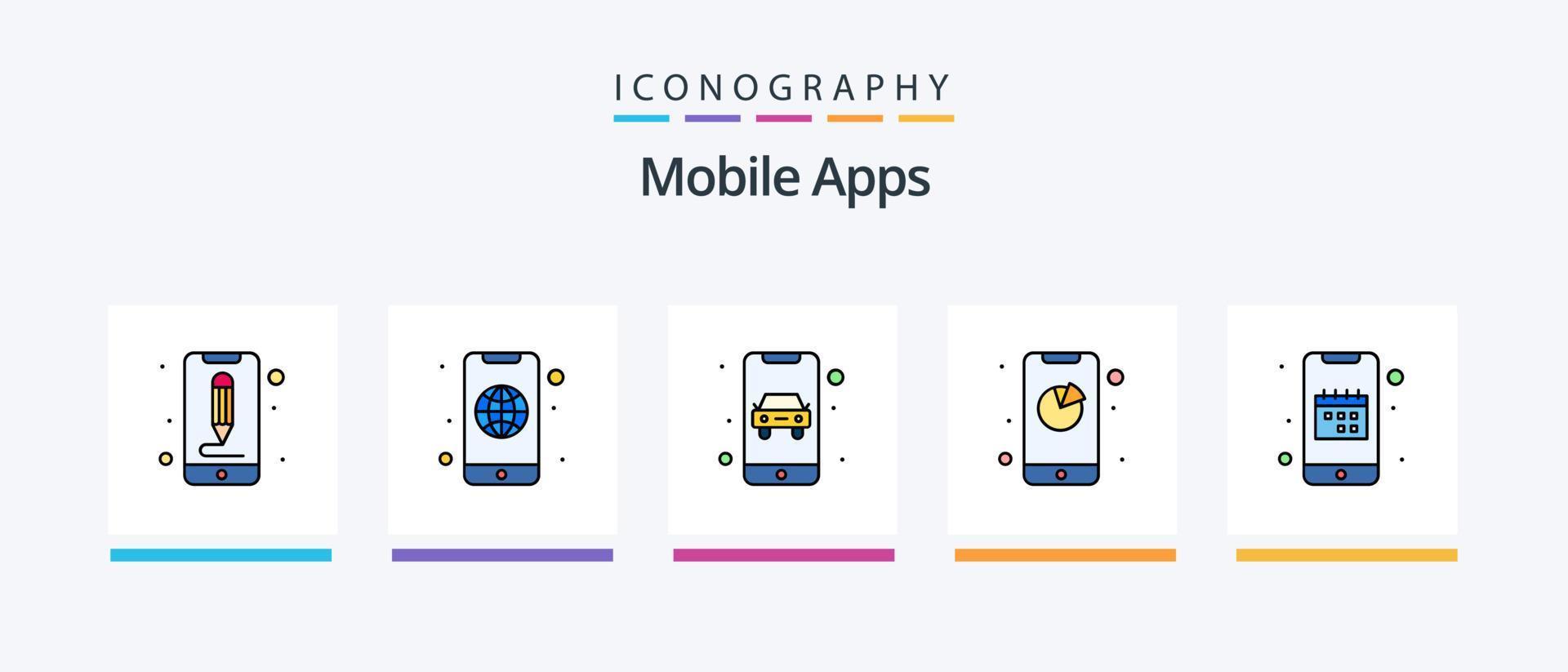a linha de aplicativos móveis preencheu o pacote de 5 ícones, incluindo o aplicativo. interação. Móvel. aplicativo. on-line. design de ícones criativos vetor