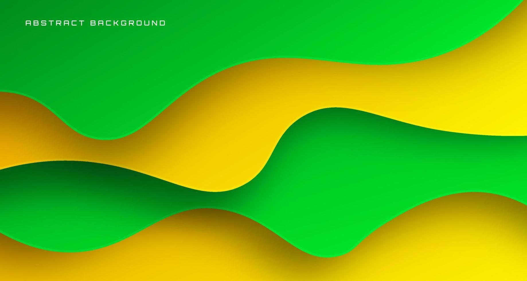 camada de sobreposição de fundo abstrato geométrico amarelo verde 3d no espaço brilhante com decoração de ondas. conceito de estilo ondulado de elemento de design gráfico para banner, folheto, cartão, capa de brochura ou página inicial vetor