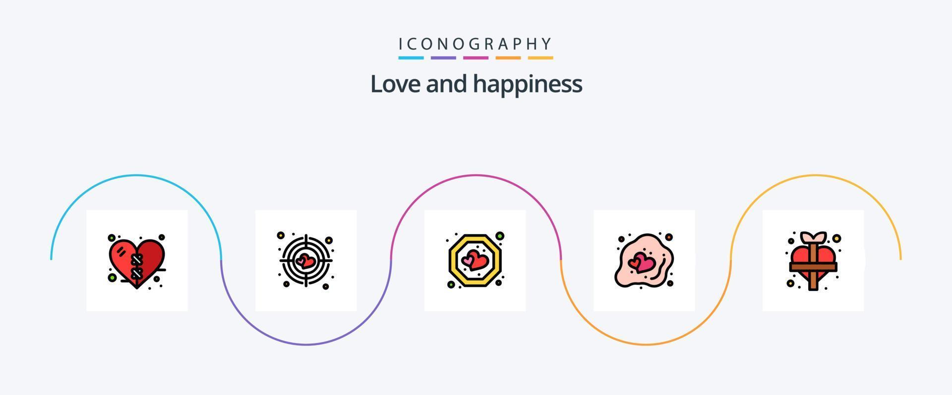 linha de amor cheia de pacote de ícones de 5 planos, incluindo amor. Ame. coração. coração. páscoa vetor