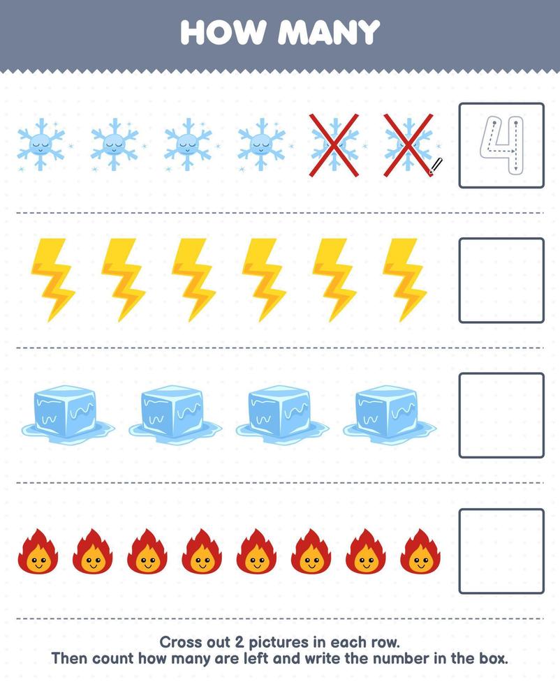jogo de educação para crianças contando quantos desenhos animados fofos  água fogo gelo planilha de natureza imprimível 17180167 Vetor no Vecteezy