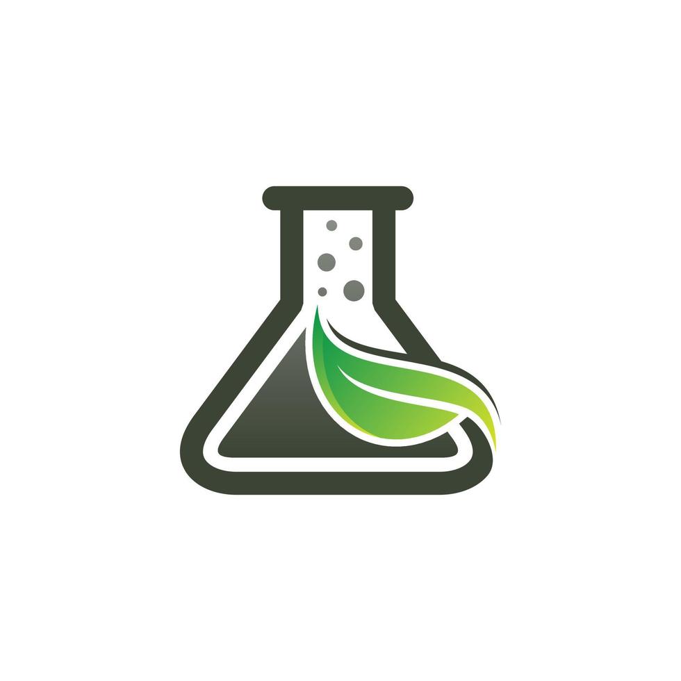 design de ícone do logotipo de laboratórios verdes com laboratórios de vidro e folha vetor