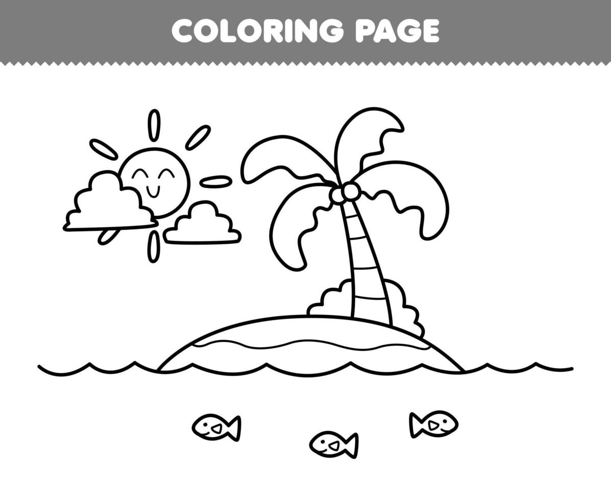 jogo de educação para crianças colorir página da ilha de desenho bonito e  folha de trabalho de natureza imprimível de arte de linha de sol 17180441  Vetor no Vecteezy
