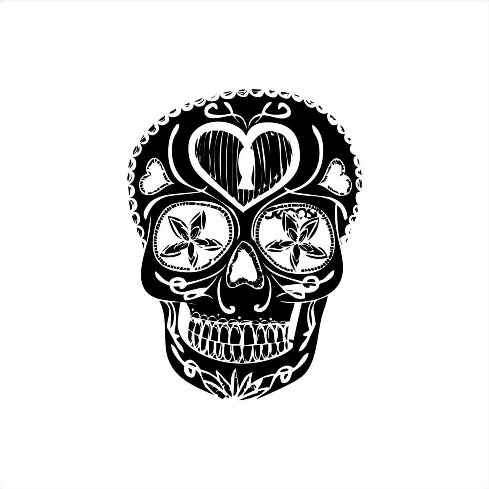 vetor de caveira mexicana com padrão. Esboço de design de tatuagem de caveira de estilo de tatuagem da velha escola. ilustração preto e branco. ilustração de caveira mexicana