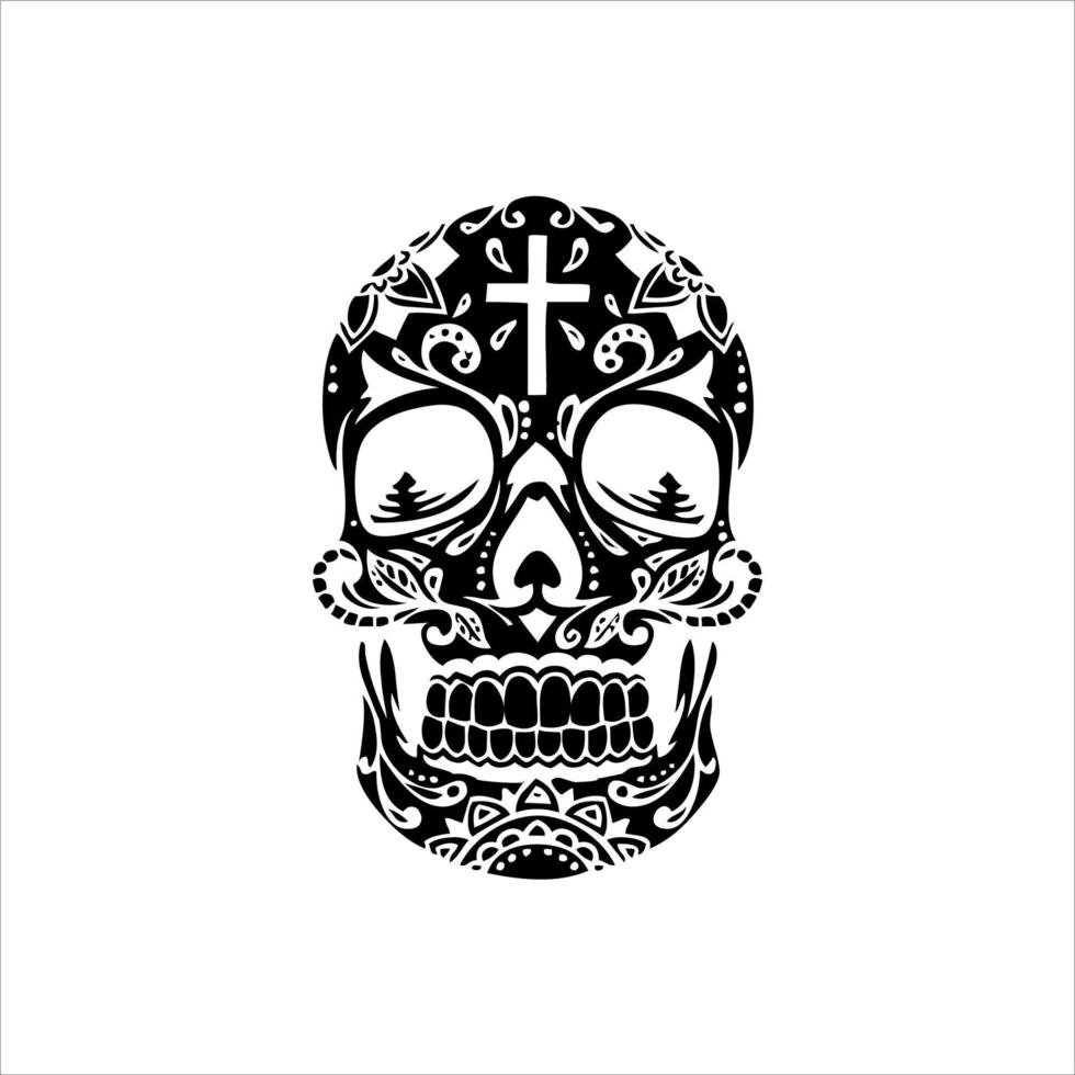 vetor de caveira mexicana com padrão. Esboço de design de tatuagem de caveira de estilo de tatuagem da velha escola. ilustração preto e branco. ilustração de caveira mexicana