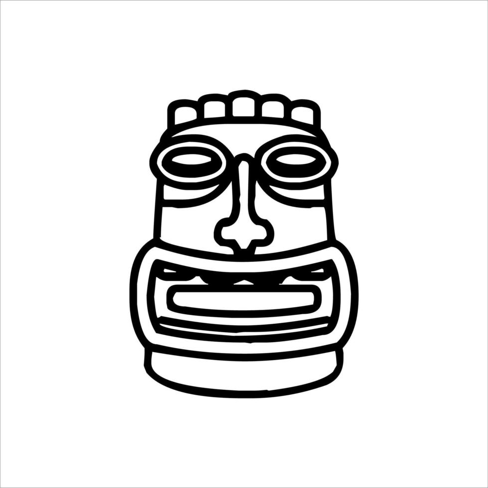 silhueta do ícone do ídolo tiki. ilustração simples de um ícone de ídolo tiki para web design isolado em um fundo branco, máscara de madeira tribal tiki, planta exótica tropical e placa de bambu. Havaí tradicional vetor