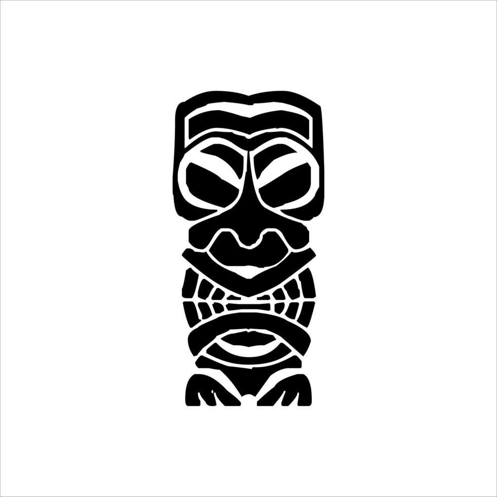 silhueta do ícone do ídolo tiki. ilustração simples de um ícone de ídolo tiki para web design isolado em um fundo branco, máscara de madeira tribal tiki, planta exótica tropical e placa de bambu. Havaí tradicional vetor