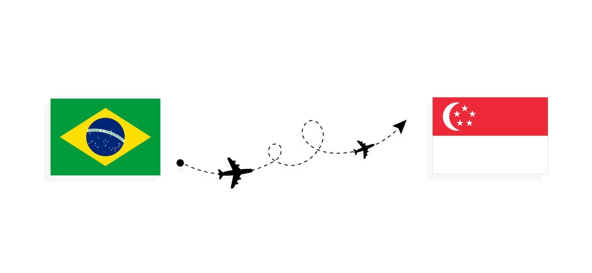 voo e viagem do brasil para singapura pelo conceito de viagem de avião de passageiros vetor