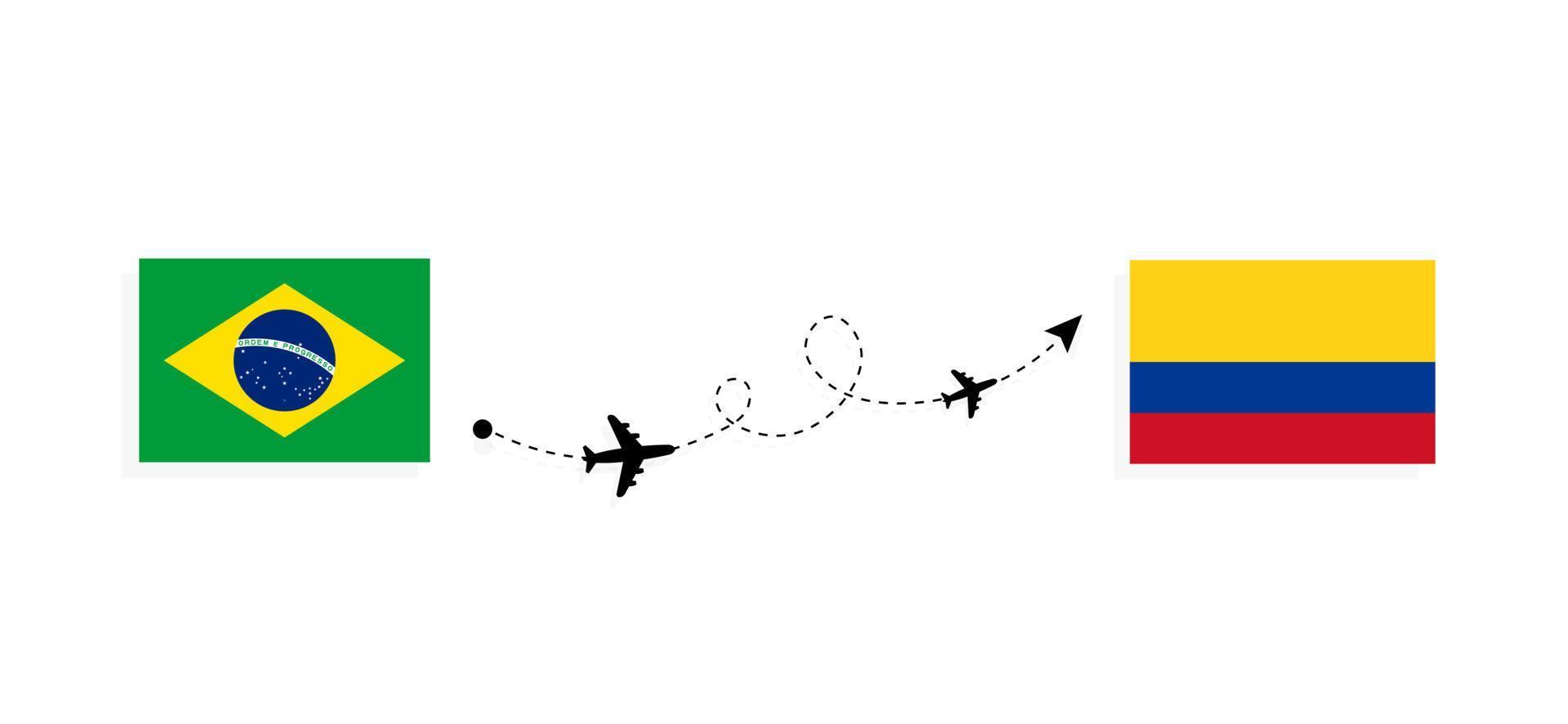 voo e viagem do Brasil para a Colômbia pelo conceito de viagem de avião de passageiros vetor