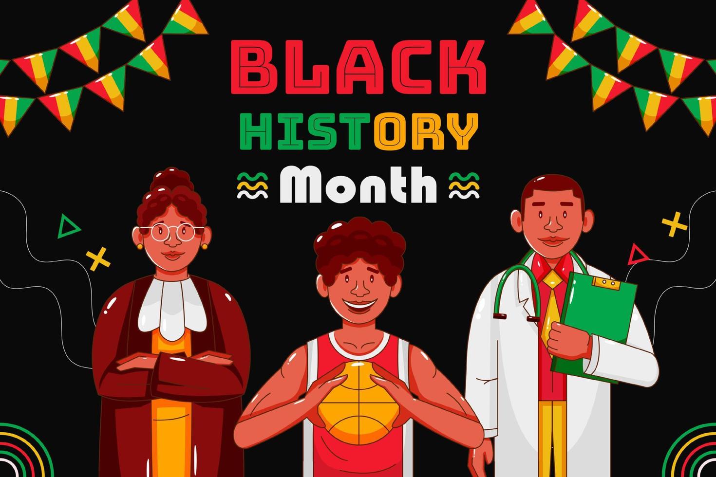 mês da história negra, ilustração de homem e mulher com seus trabalhos vetor