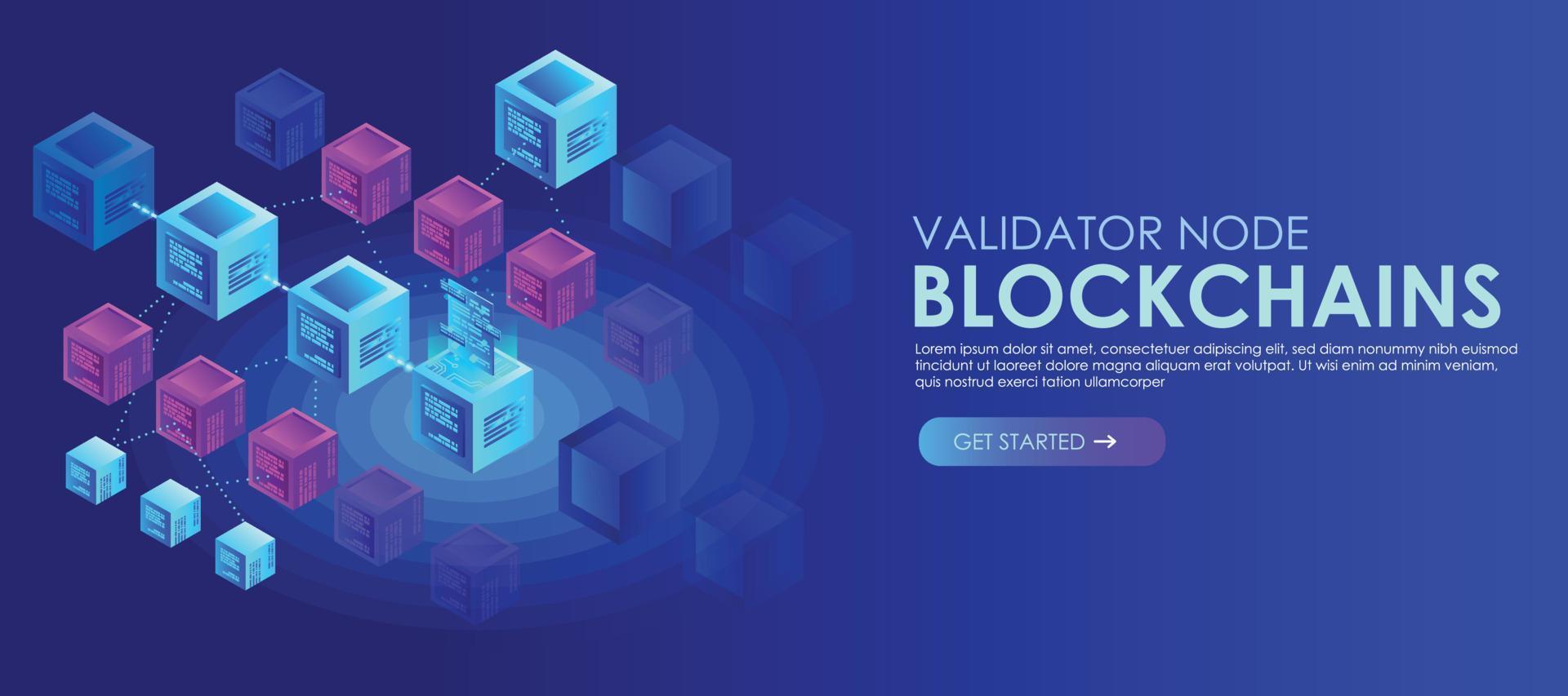 bloco validador nó blockchain isométrico vetor