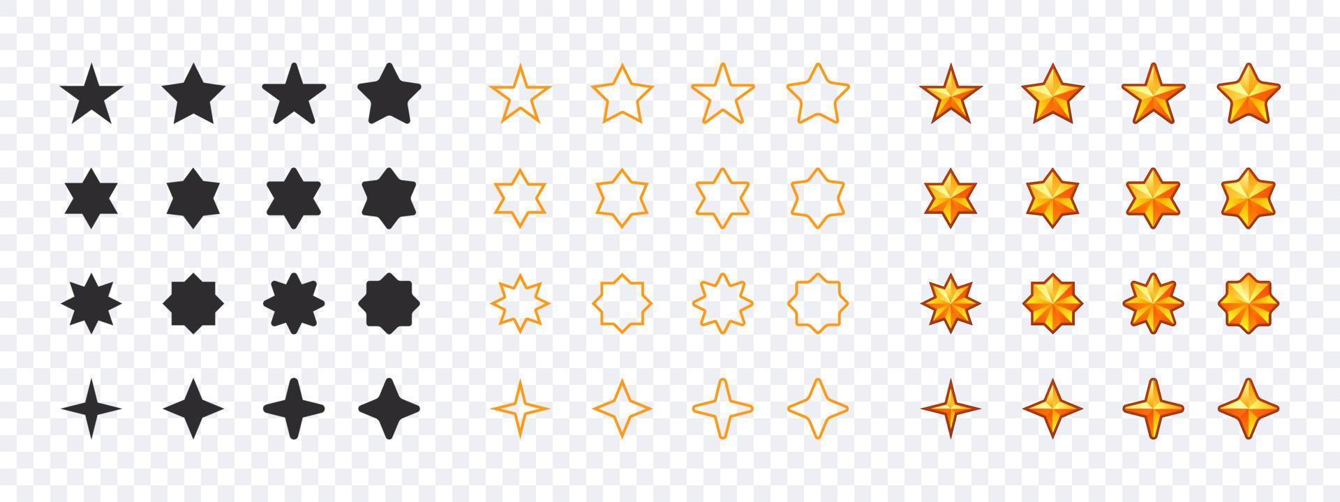 conjunto de estrelas. coleção de ícones de estrelas. diferentes formas de estrelas. ícones vetoriais vetor