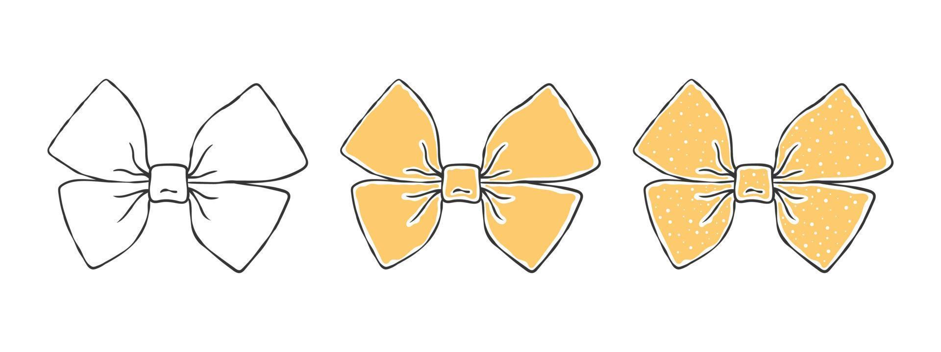 arcos. arco amarelo claro desenhado à mão. fitas decorativas de férias de aniversário. ilustração vetorial vetor