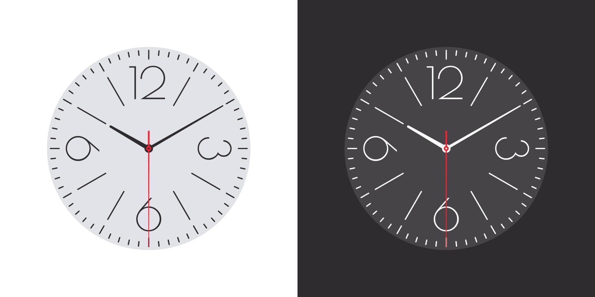 assistir rostos. mostradores de relógio modernos. mostrador de relógio clássico. faces do relógio em fundo branco e preto. ilustração vetorial vetor