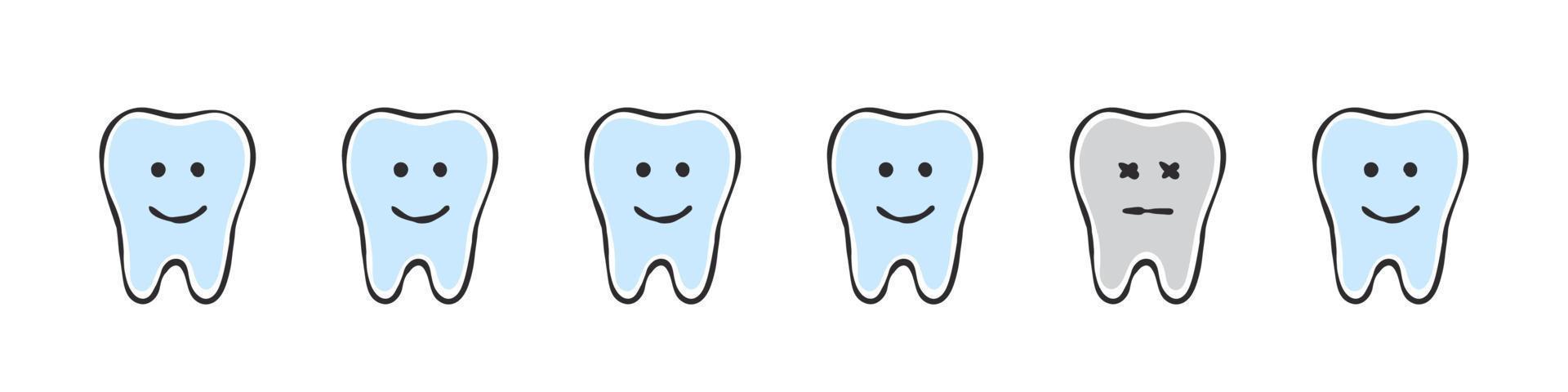 dentes com emoticons. desenho de estilo de esboço. infográficos em odontologia. ilustração vetorial vetor