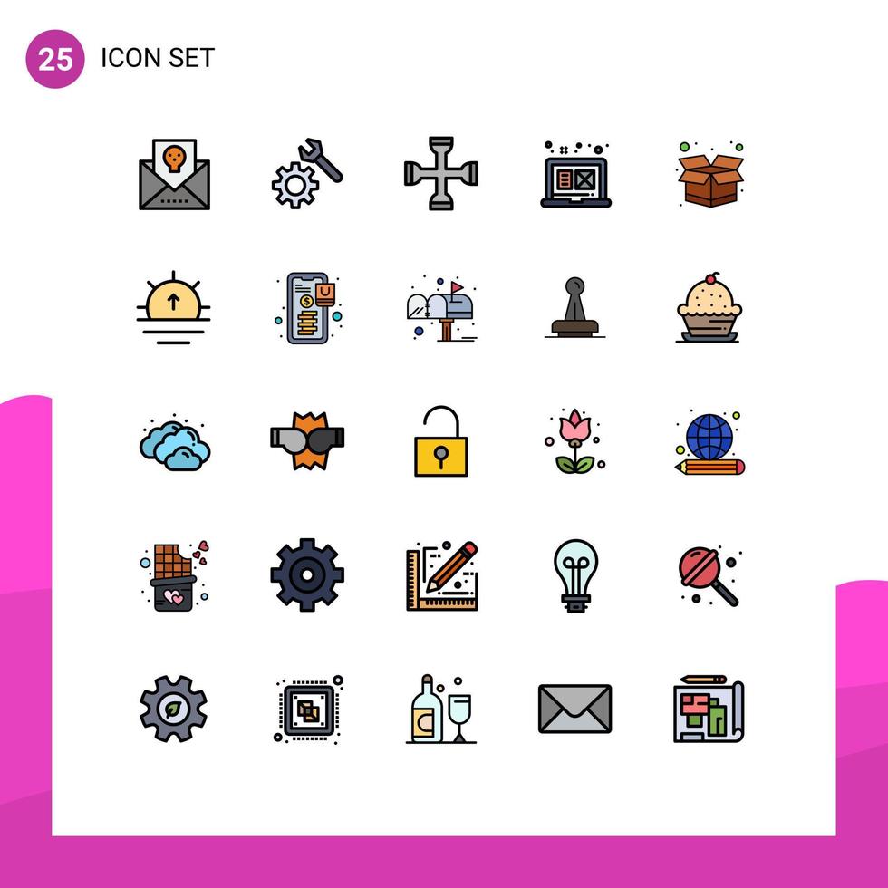 25 interface do usuário linha cheia pacote de cores planas de sinais e símbolos modernos do pacote chave gráfica digital cruzada elementos de design de vetores editáveis