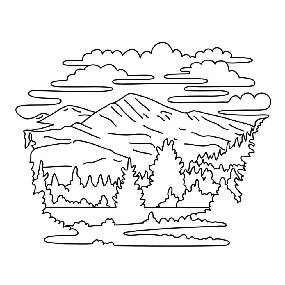 Mount Dana no Parque Nacional de Yosemite e Ansel Adams Wilderness California Monoline Line Art Drawing vetor